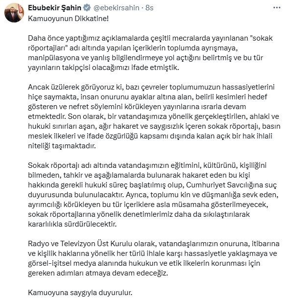 RTÜK'ten" Sokak Kedisi" hesabının sahibi Ebru Uzun Oruç hakkında suç duyurusu